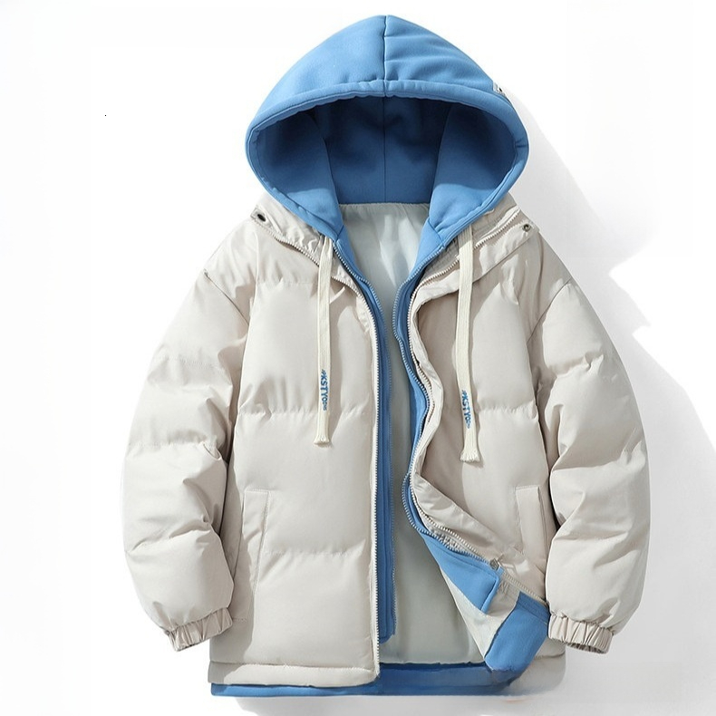 Paul Autumn And Winter Men's Down Jacket, Faux Two-Piece Hooded Couple's Cotton Coat, Trendy Loose-Fit Outerwear Honglu