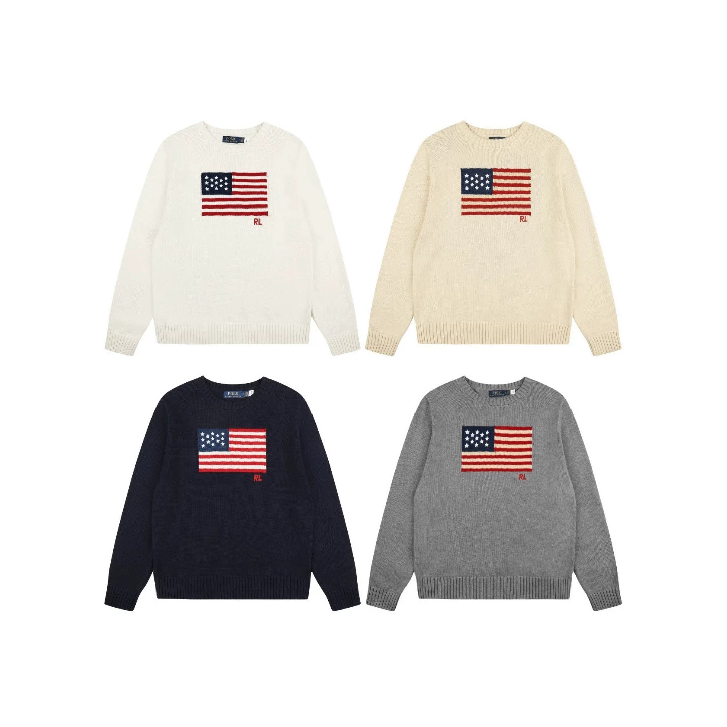 Men Women 2026 Fall Winter Cotton Knit Pullover Heavy Detailed Star Stripe Embroidery Crew Neck Sweater Unisex Casual Warm Long Sleeve Knitted Tops