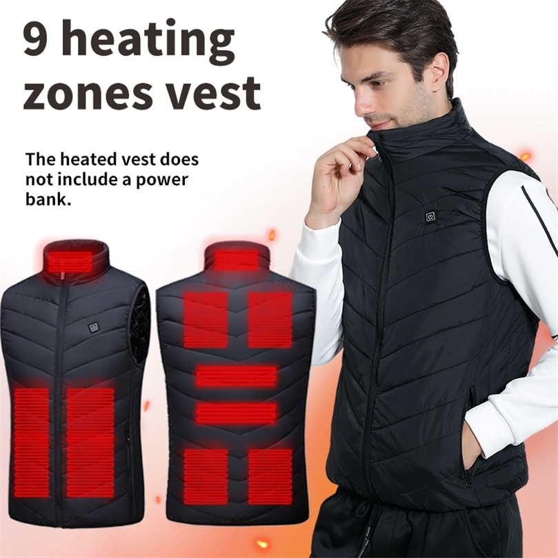 Mens Winter 9Zone Smart Heated VestWarm Jacket Vest USBPowered Outdoor Casual ColdWeather Protection 261019