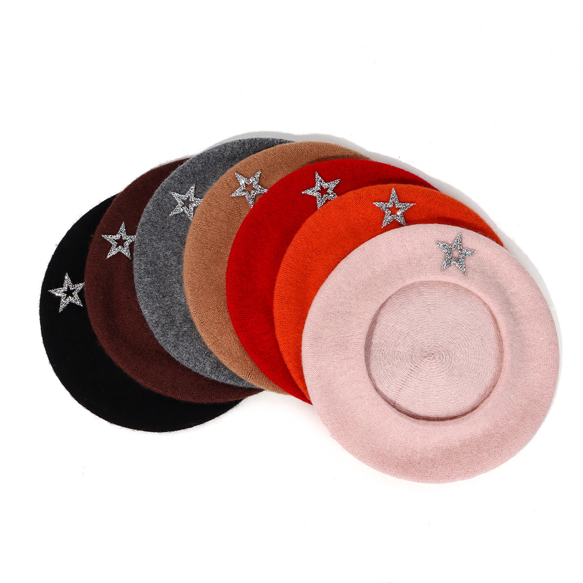Autumn And Winter Wool Blend Beret, Women's Beret With Rhinestone Five-Pointed Star Embellishment, Painter's , Popular Cross-Border Style,