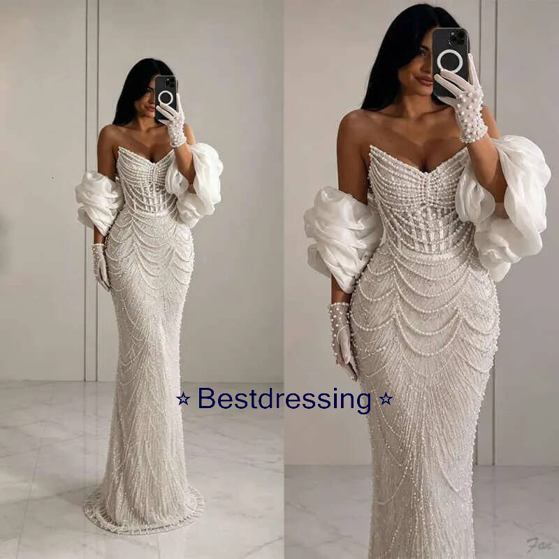 Customized Mermaid Wedding Dresses Sexy Pearls Beads Sweetheart Backless Bridal Gowns Formal Bride Dress Bd017