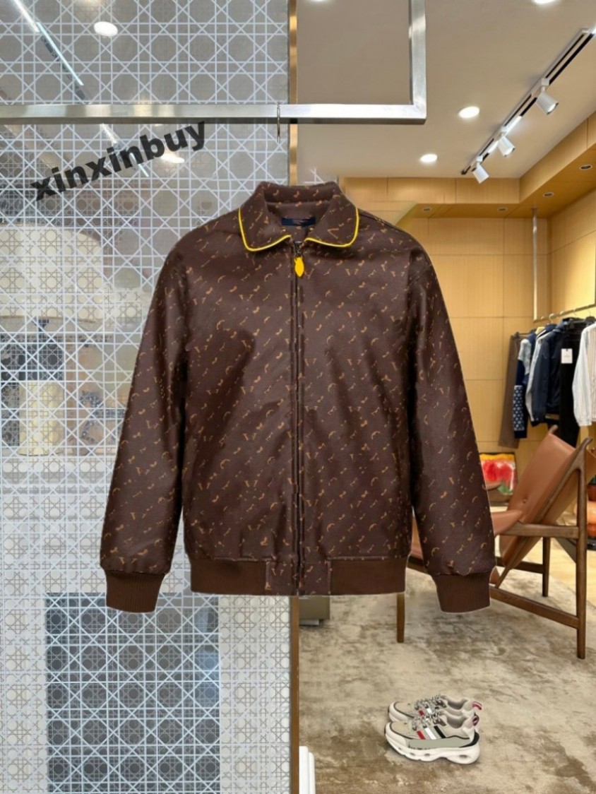 xinxinbuy Men designer Coat Leather Jacket letters printing Lapel Zip Vintage Outerwear women blue black Brown red gray M-2XL