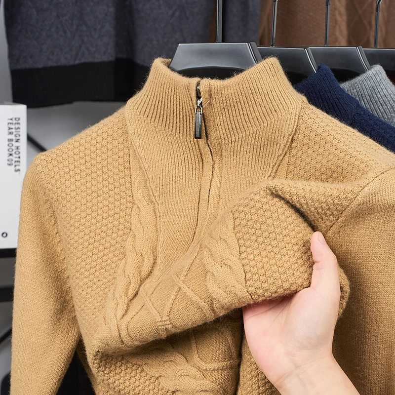 High-Neck Men's Half-Zip Wool Sweater Pullover Thickened Winter Dadwear Innerwear Base Layer M261016