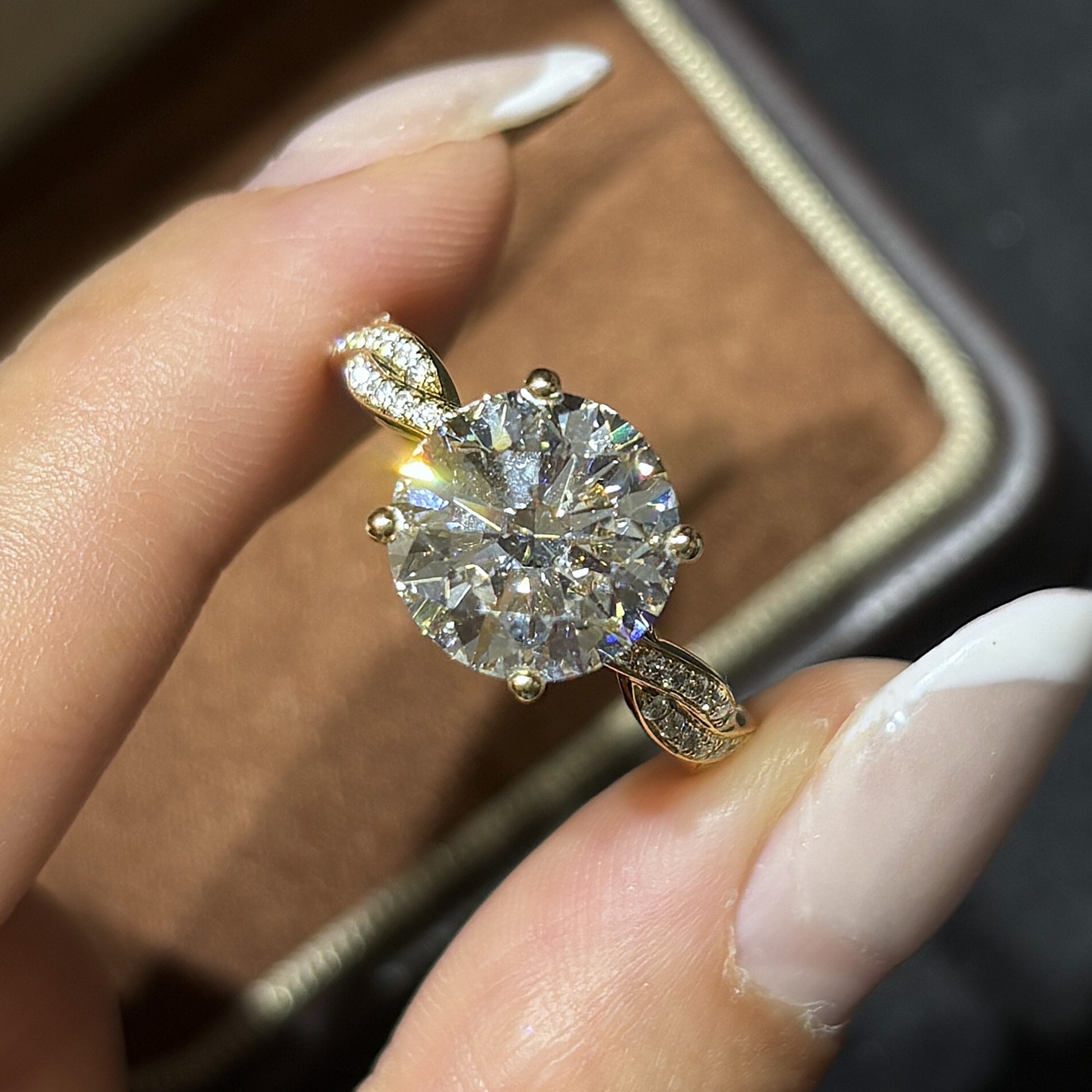 Real Fashion Luxury Women's Engagement Wedding Rings 14k/18k Gold Plated Yellow/White/Rose IGI Certified Brilliant Cut Diamond