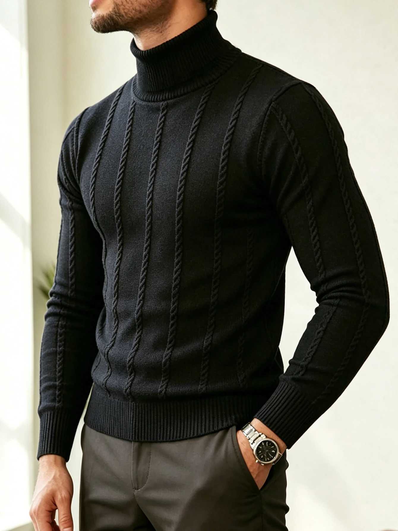 Sweater Men's Turtleneck Cable Knit Slim Fit Long Slve Warm Casual Knitted Pullover Jumper M261016