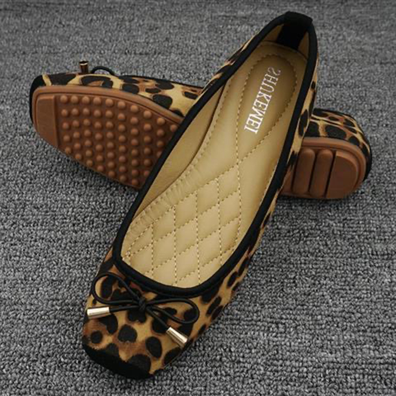 Spring Summer Women Ballet Flats Sweet Flat Bowknot Laides Brand Shoes Plus Size 42 Leopard