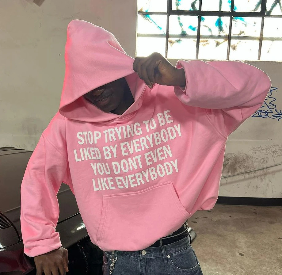 Men Clothing Sweatshirts for Man Hoodies Big Size Y2k Pink Letter Oversized High Street Casual Hooded Unisex Pullover Loose 261014