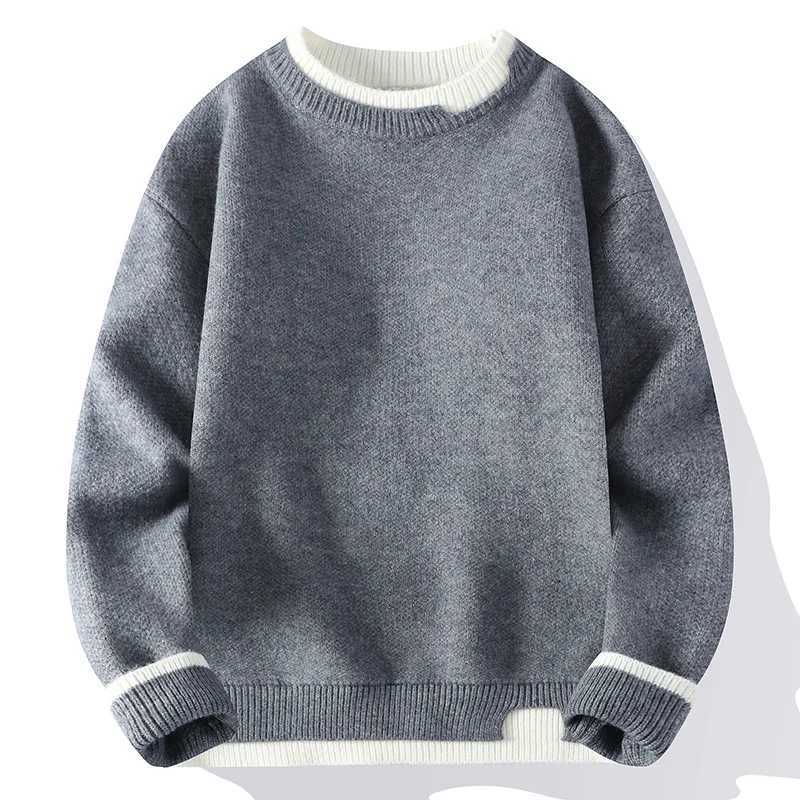 Men's Autumn and Sweater Winter Fashionable Simple Fake Two-piece Pullover Long-slved Top M261016