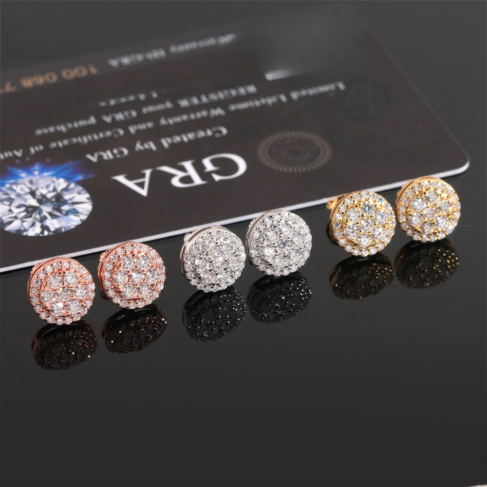 niche 10mm earrings, S925 sterling silver fully inlaid with moissanite, passes testing, fashionable and versatile earrings