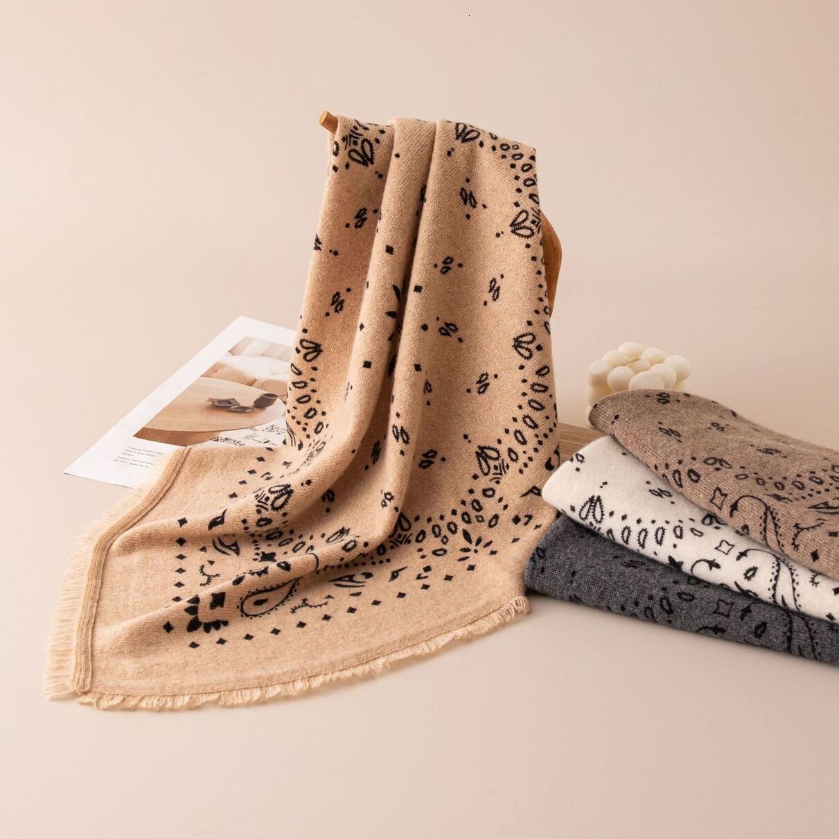 2026 New Womens Fringe Trim Bandana Paisley Print Square Scarf Stylish Date Night Female Vacation Fashion Accessory 260415 Free Shipping A1