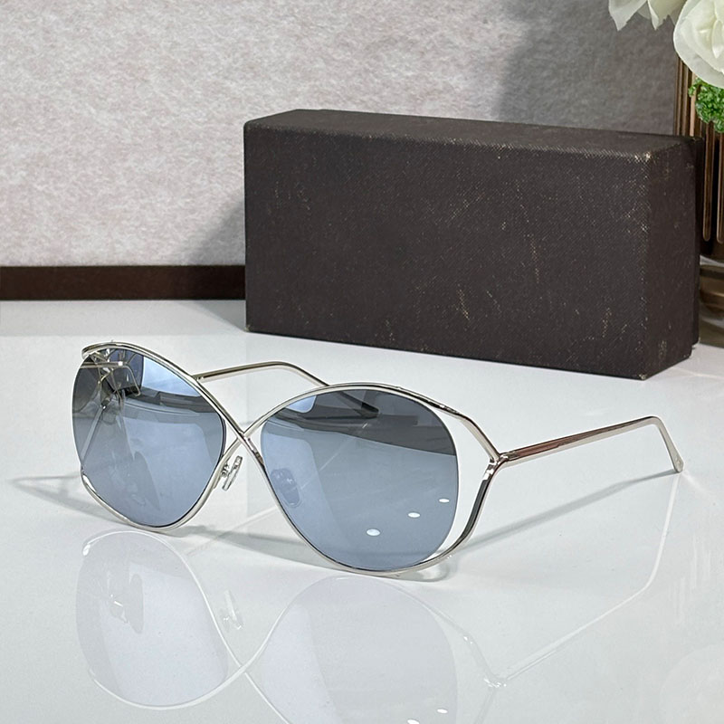 Luxury designer brand Sunglasses metal butterfly X hourglass oval mens womens sunglasses gray mirror lens glasses daily casual driving style UV400 w