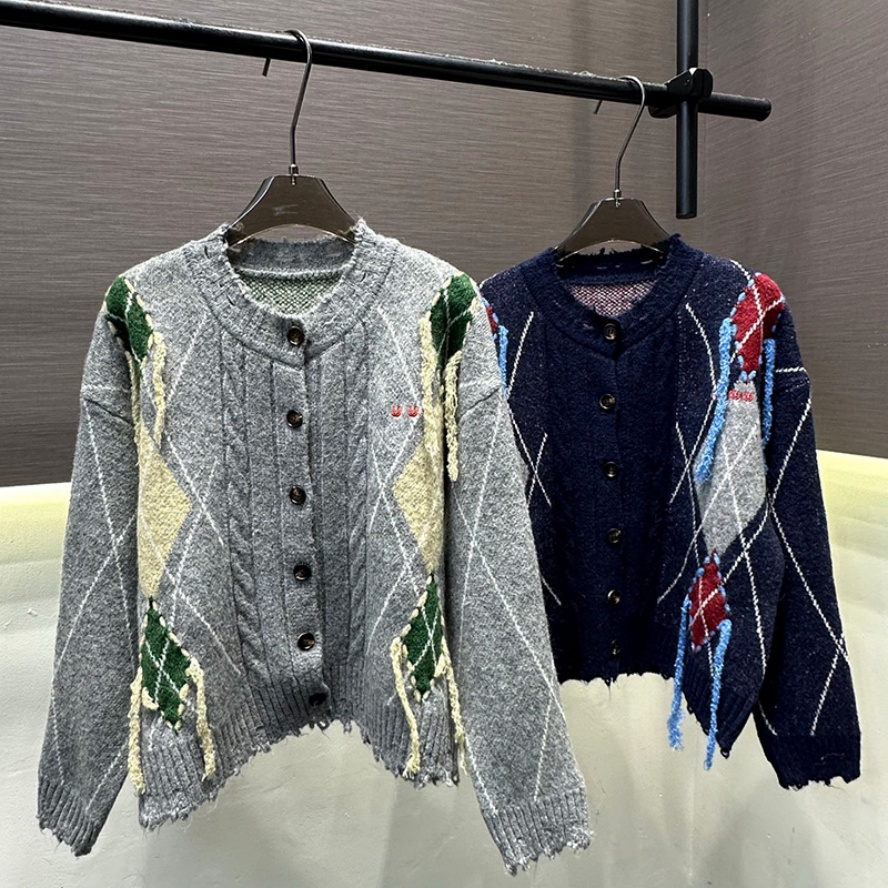 Women Argyle Tassel Knit Cardigan Designer Princess Style Vintage Sweater Cardigan Autumn Elegant Banquet Party Cardigan