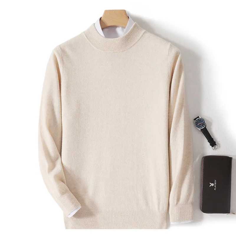 Pure Wool Sweater For 100% Men Half High Neck Knitted Pullover Long Slved Casual Autumn Winter Thick Sweater Warmth M261016