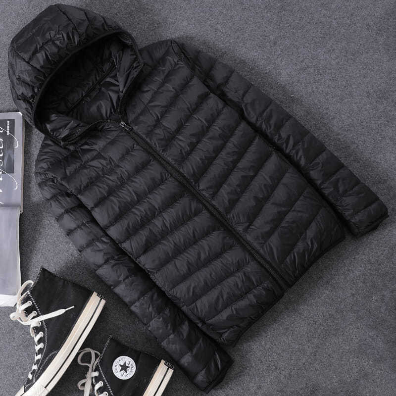 2026 Lightweight Down Jacket Men's Casual everyday wear Solid Color Striped Hooded Cotton Coat Warm Slim Fit Honglu