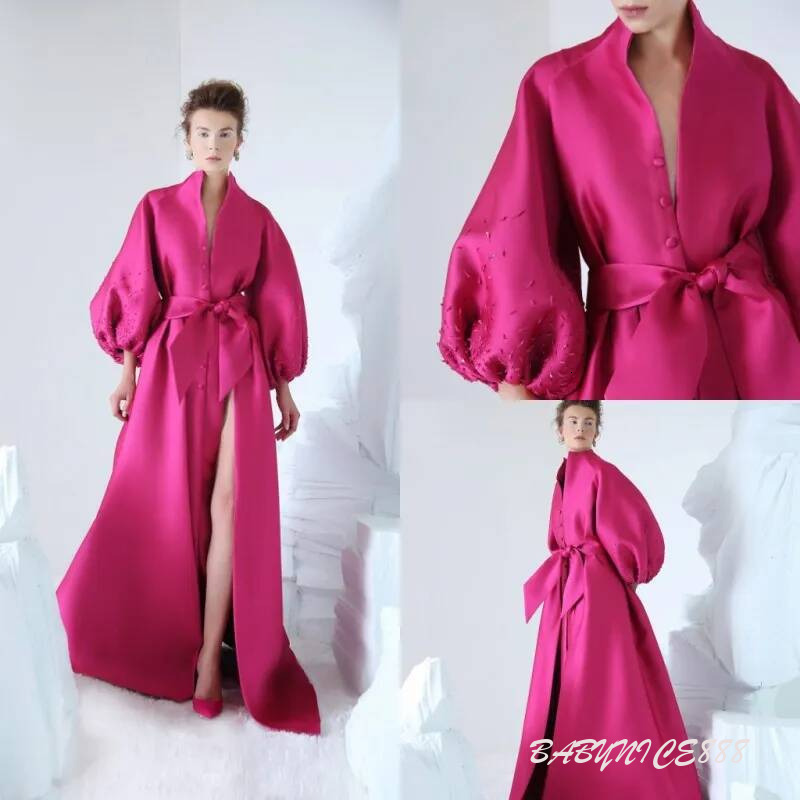 Azzi Osta Long Sleeve Prom Dresses Sweep Train V Neck Celebrity Party Gowns Custom Made Formal Evening Dress