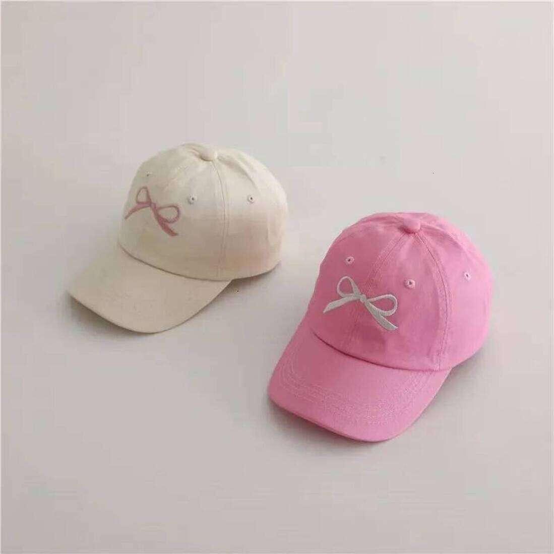 Kids Hats Beige Cotton Cap With Embroidery Bow Youth Snapback Sun Crochet Style Baseball Hat For baby Kids