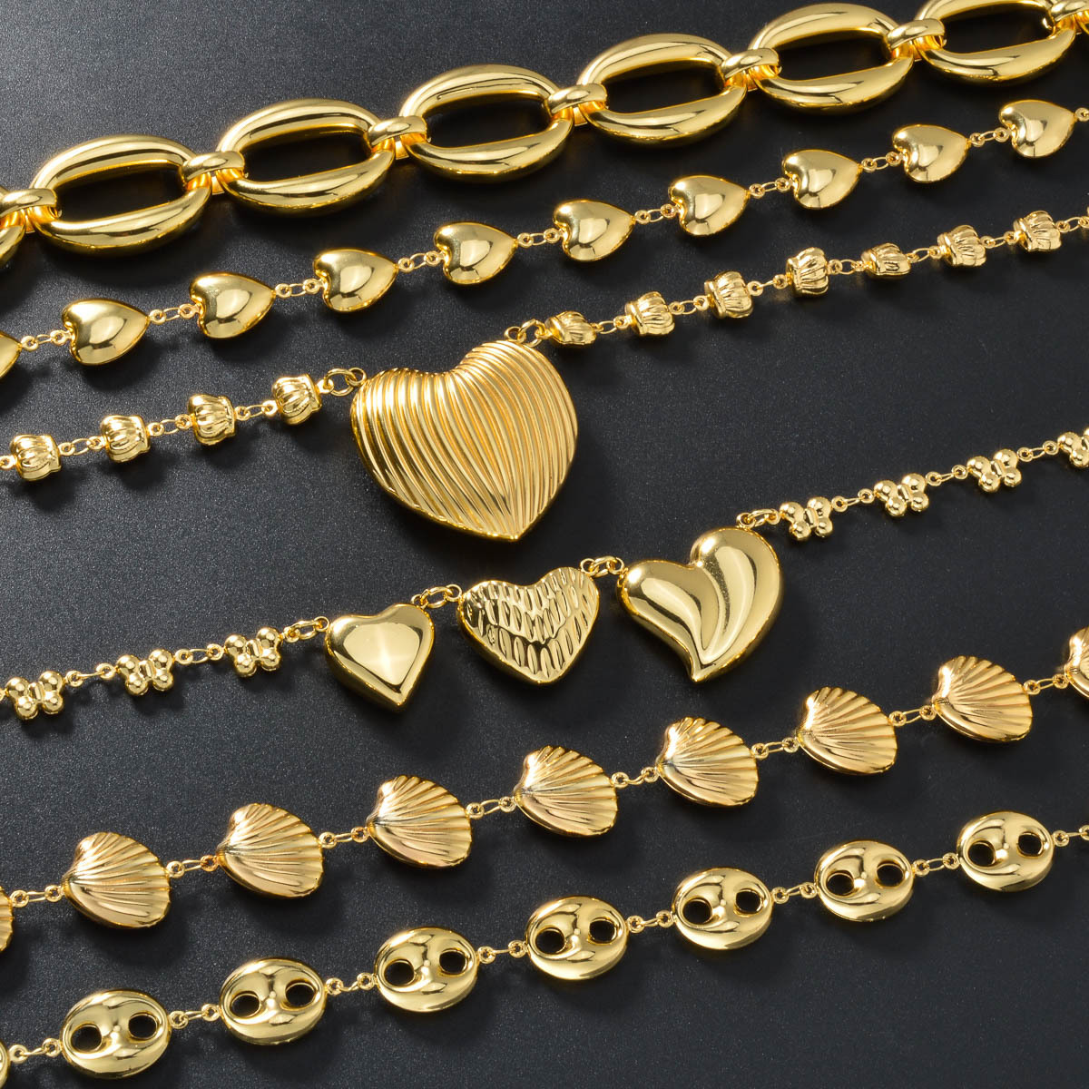 New summer collection: beach vacation-style geometric heart and shell designs, featuring a pig-nose element, clavicle chain, wholesale for sales