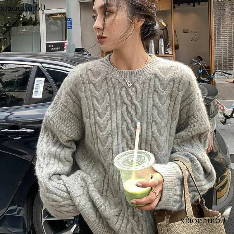 Retro Wide Loose Lazy Soft Knitted Sweater Headgear Women Autumn Winter Outdoor Wear Thickened Urban Style 240730