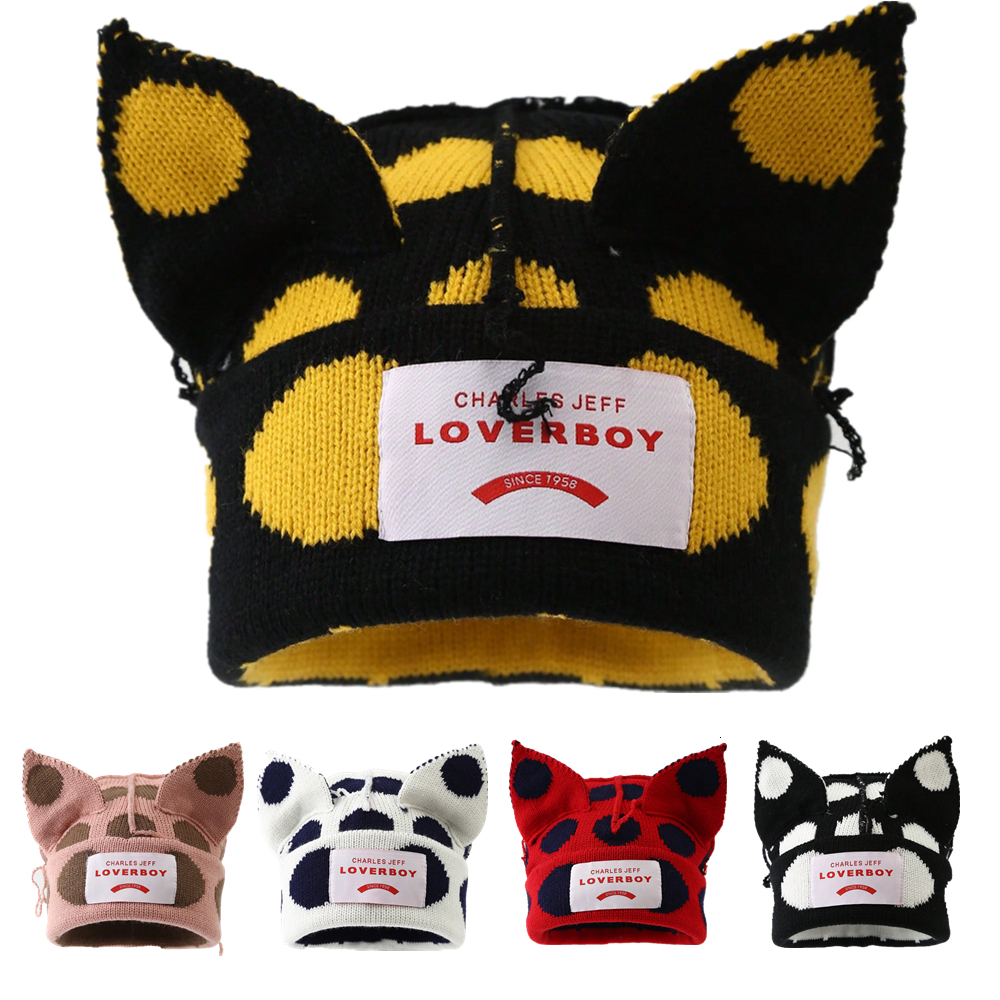 Hot Sale Y2K Style Winter Knitted Beanie For Women Outdoor Cute Cat Ear Designer Warm Hat J260511