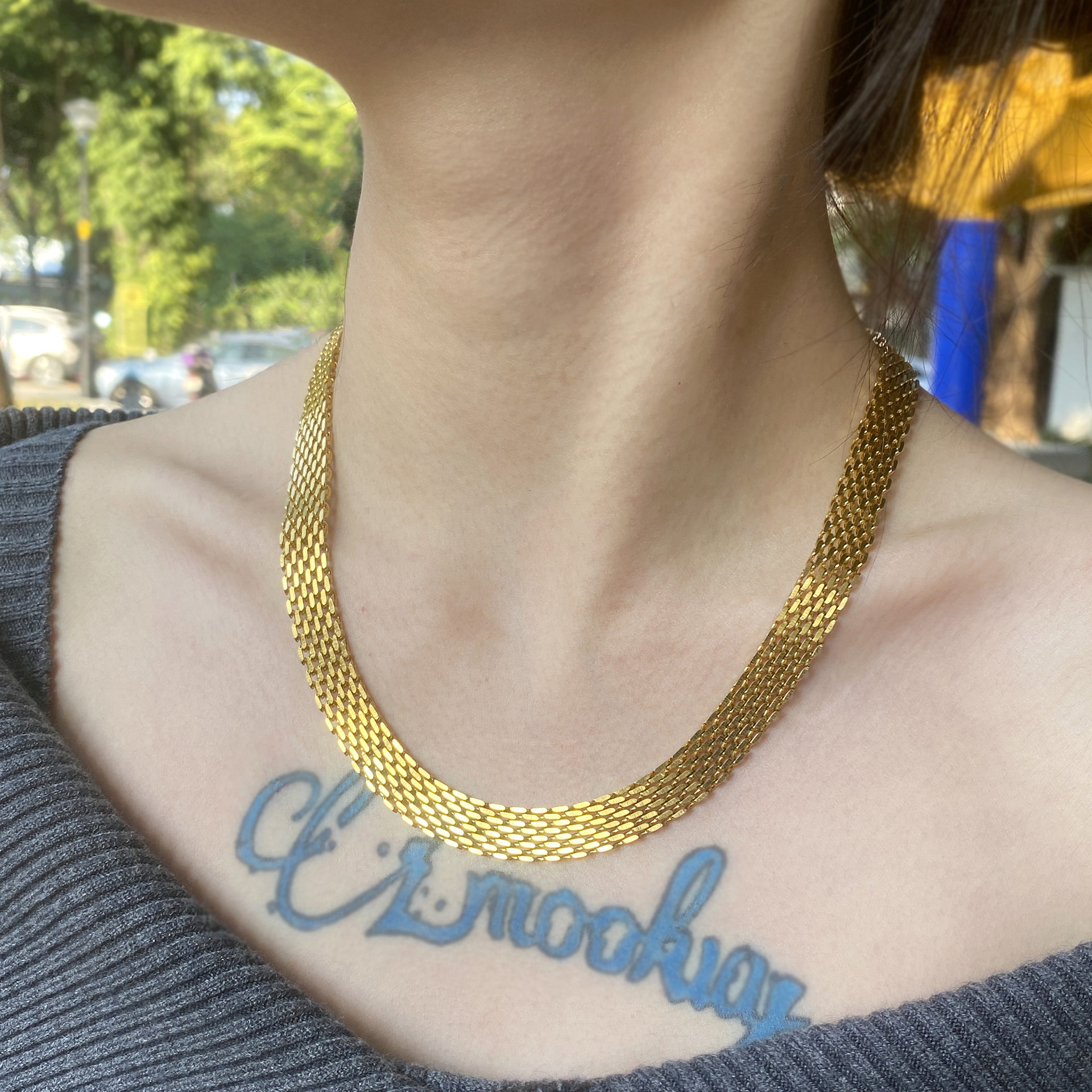 Zhuo Die European and American style plain stainless steel necklace for women, featuring lightweight, high-end mesh chain design that won't fad