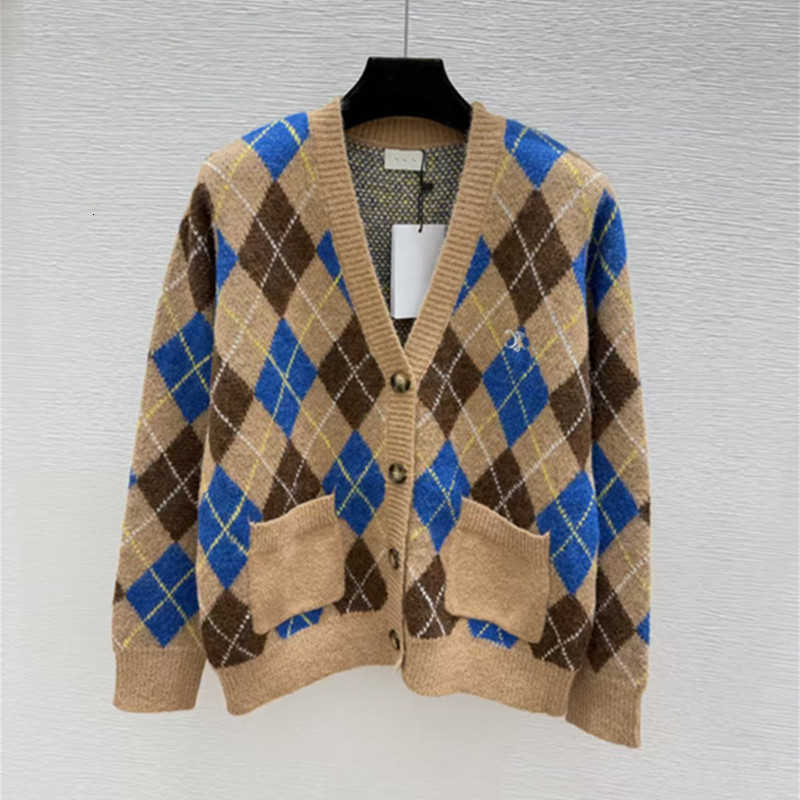 Women's Sweaters designer CE26 autumn new diamond-patterned V-neck knitted cardigan, versatile British-style outerwear piece for women