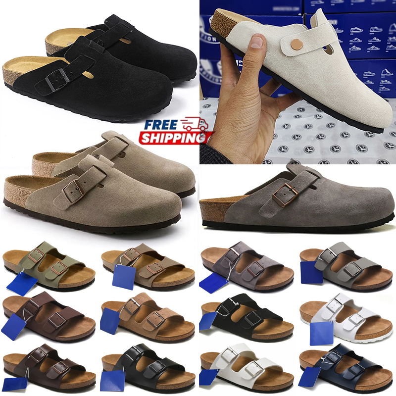 free shipping designer slippers clogs suede leather mules mens stylish slides outdoor comfortable sandals black sand grey shoes size 36-45