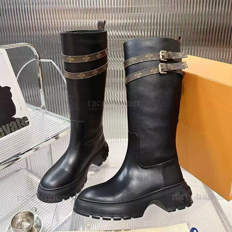 Squad Midtown boot Womens Black Leather Biker Boots Metal Buckle Chunky Platform Combat Motorcycle Ankle Tall Boots 26 10.14 03