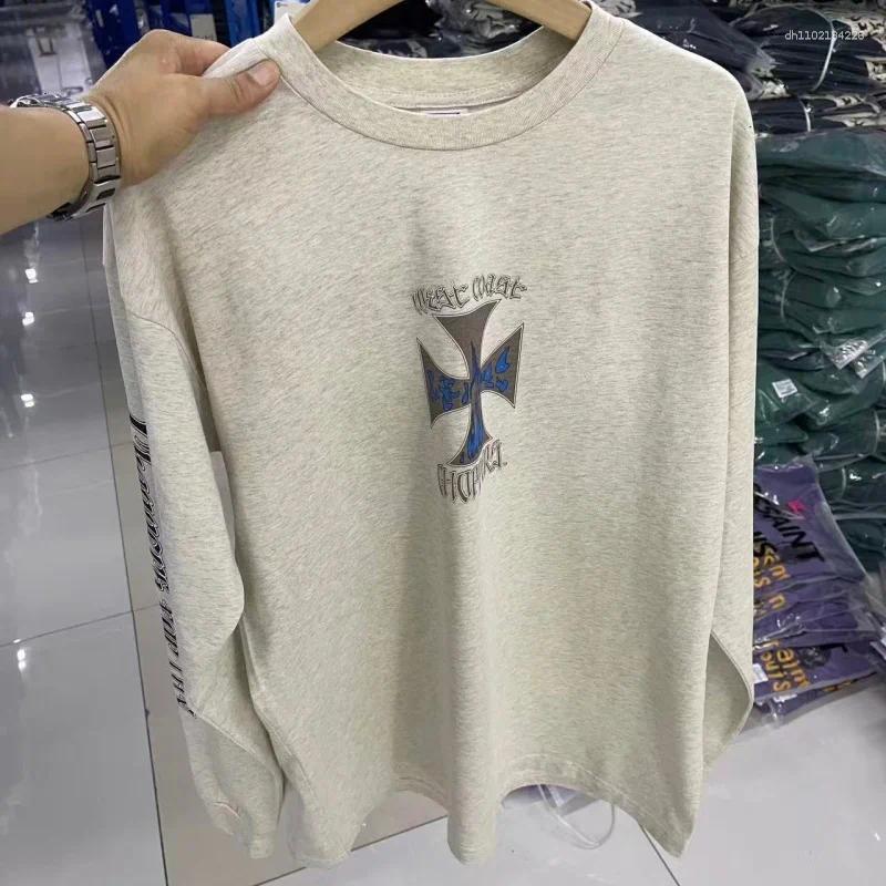 Men West Style Vintage Biker Long Sleeve T Shirt Gothic Motorcycle Graphic Oversized Tops