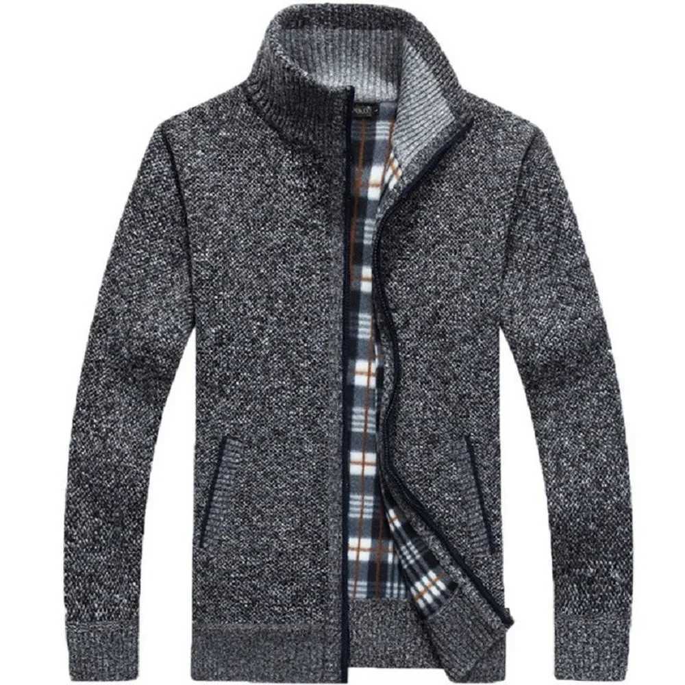 Sweater Men's Knitted Winter New Coat Long Slve Thick Cardigan Flce Zipper Male Causal Solid Color Clothing Male Blouse M261016
