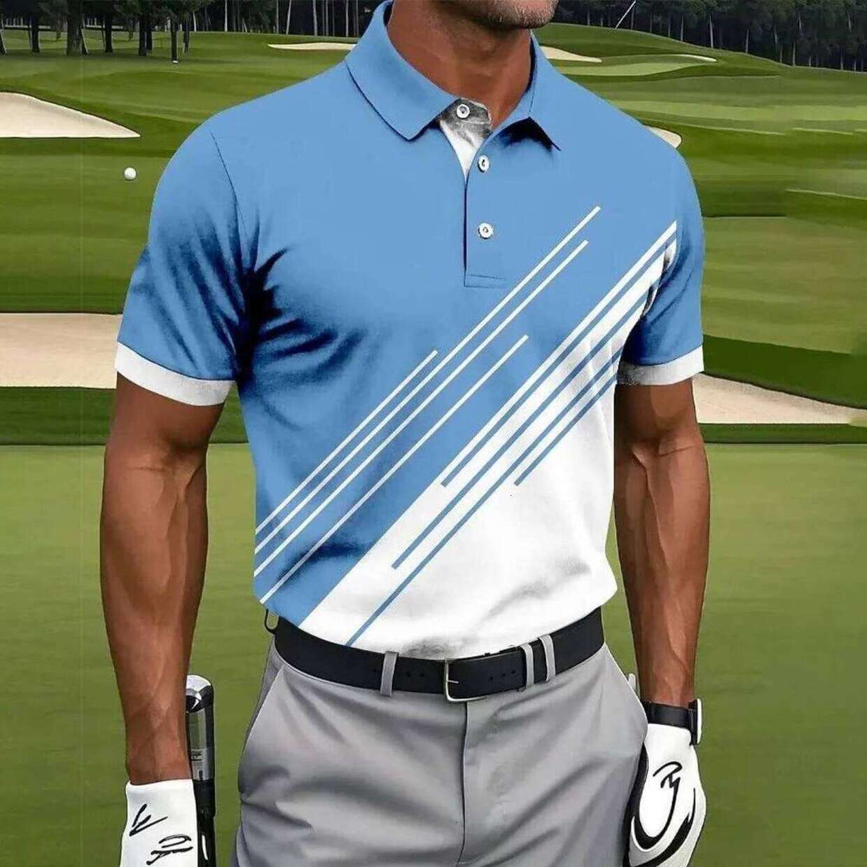 Professional Performance Golf * TShirts Daily Casual Contrast Color Mens * Shirt Stripe Fit Sport * Breathable Short Sleeve fourway stretch swingu
