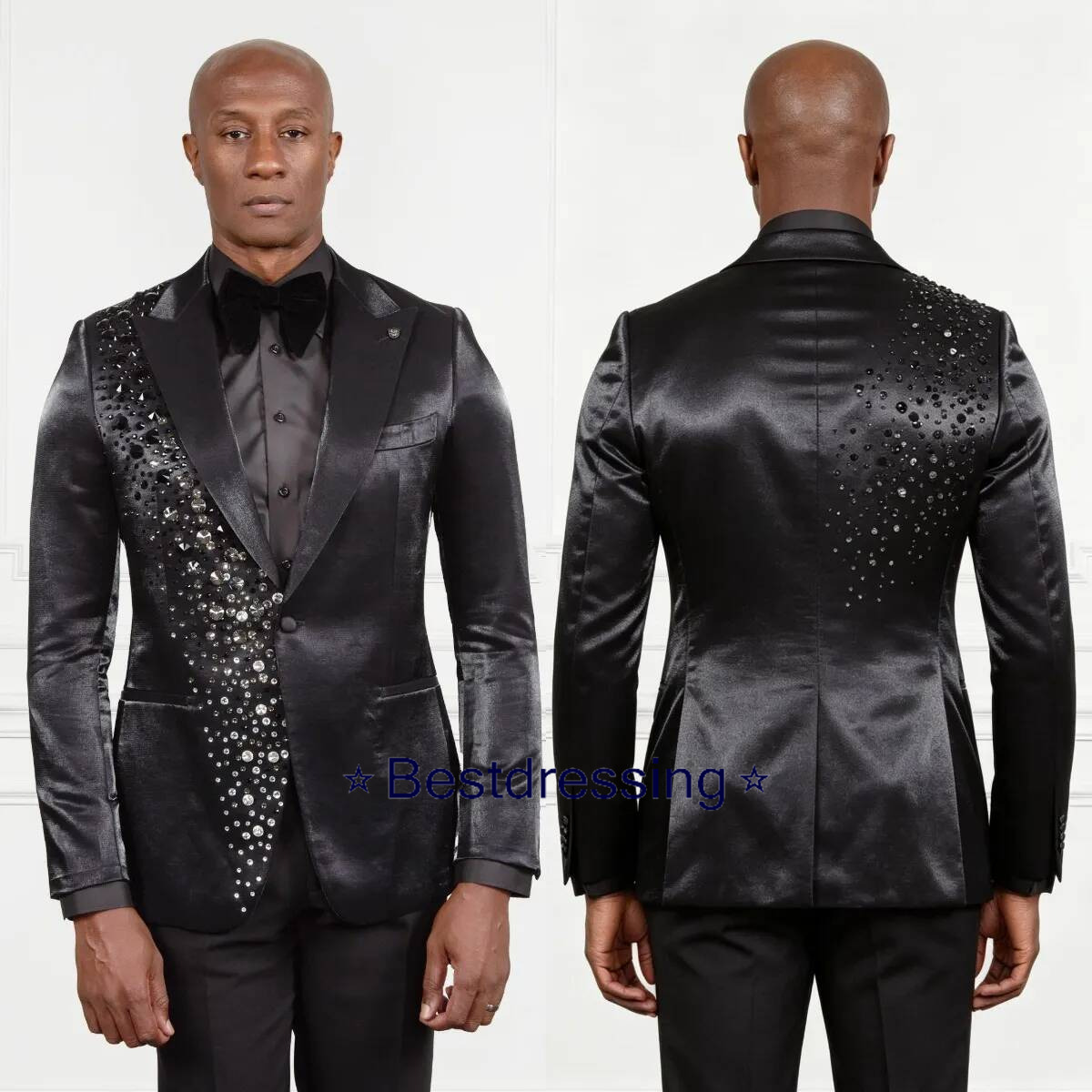 Luxury Men Wedding Tuxedos Two Pieces Sets Jacket Pants Peaked Lapel One Button Groomsmen Suits Custom Made Formal Prom Wear Bd017