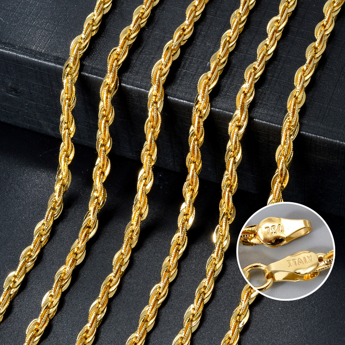 vintage clavicle chain, Italian 750 copper, 18k gold-plated, geometric twisted necklace, unisex, plain chain
