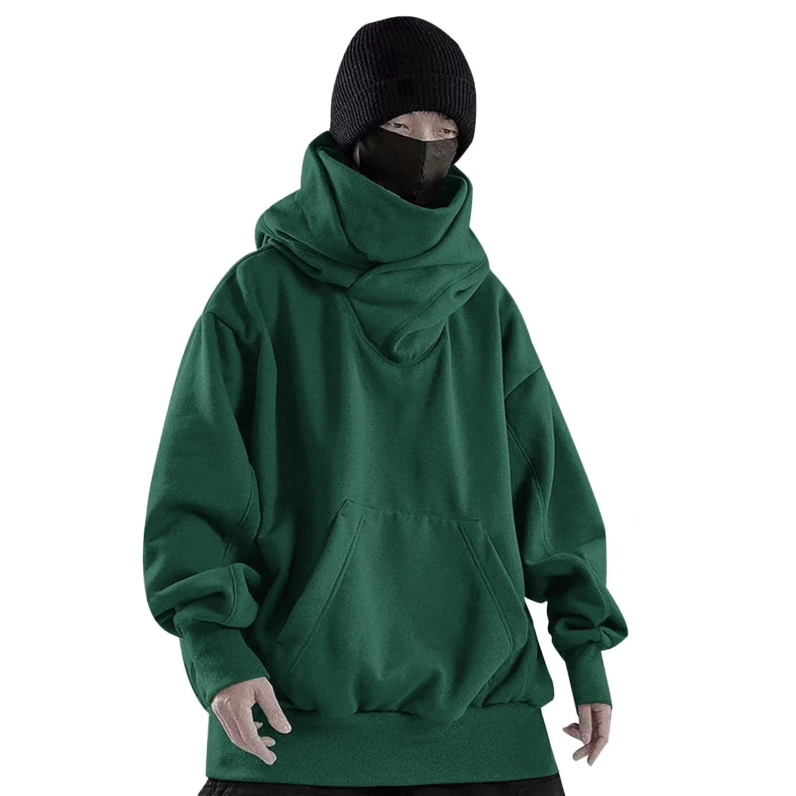 Autumn Solid Color Ninja Turtleneck Hoodies For Men Y2K Vintage Fleece Sweatshirts Hip Hop Japanese Streetwear Oversized Hoodie 261019