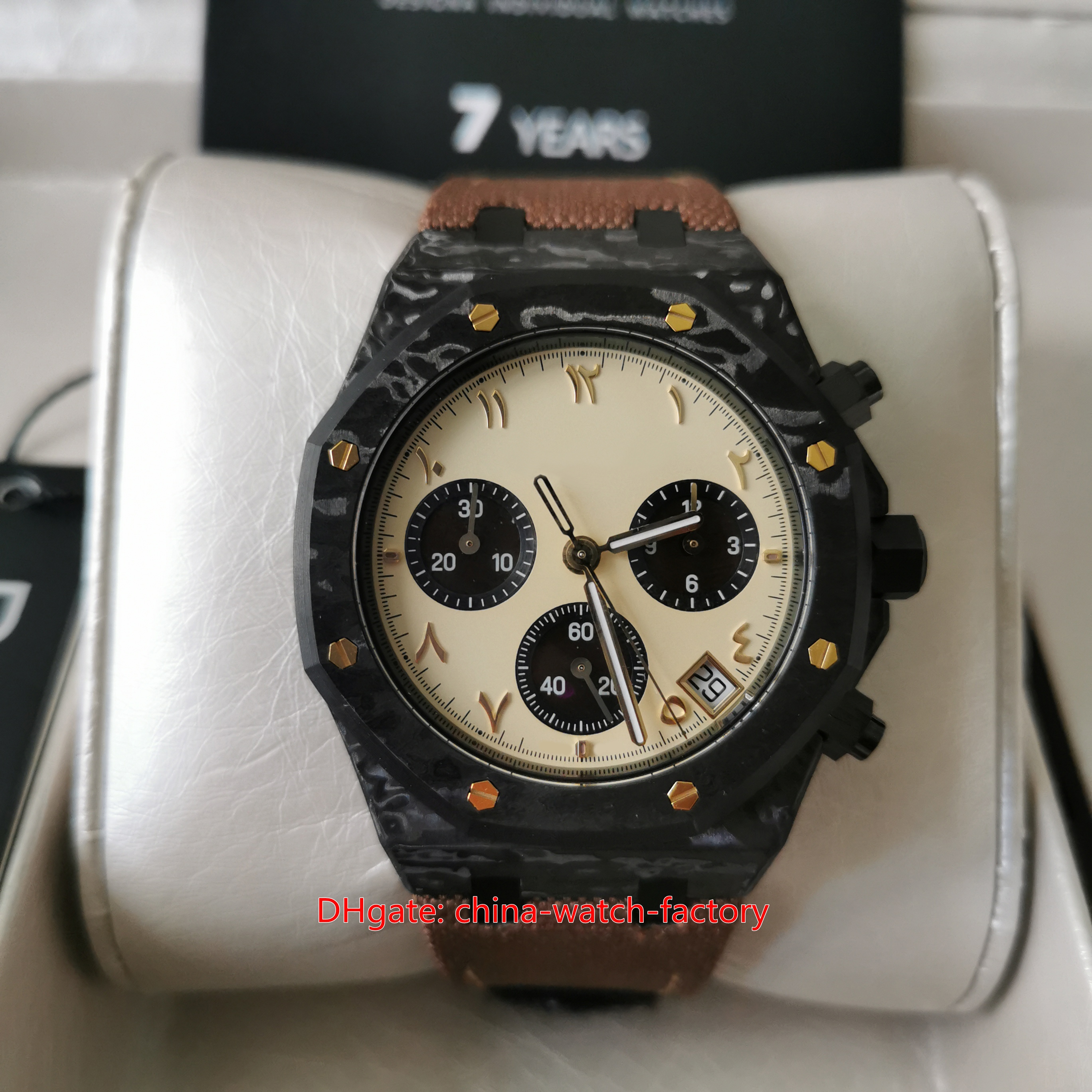 DIW Customized Mens Watch Super Quality 41mm 26240 Diw Carbon Fiber Cream Lvory Dial SH4401 Real Flyback Function CAL.4401 Chronograph Automatic Men