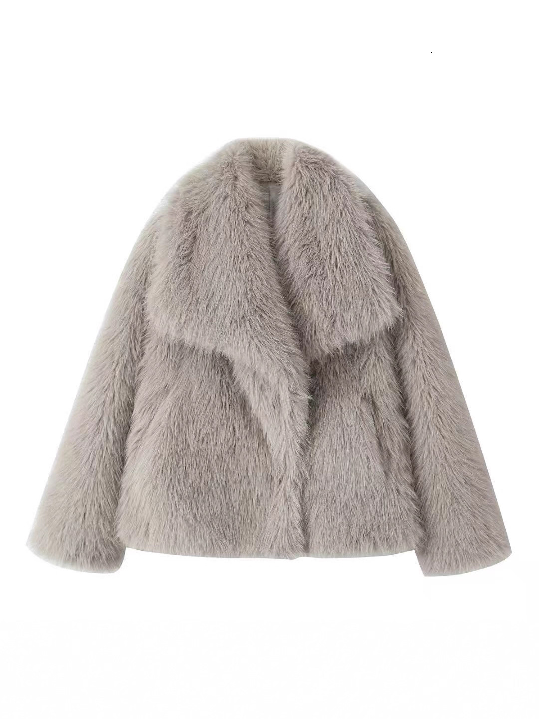Big Fur Collar Warm Coat Faux Fur Jacket 2026 New Women's Eco-Friendly Fur Coat With Large Collar, Fashionable Thick Versatile British Style Ov