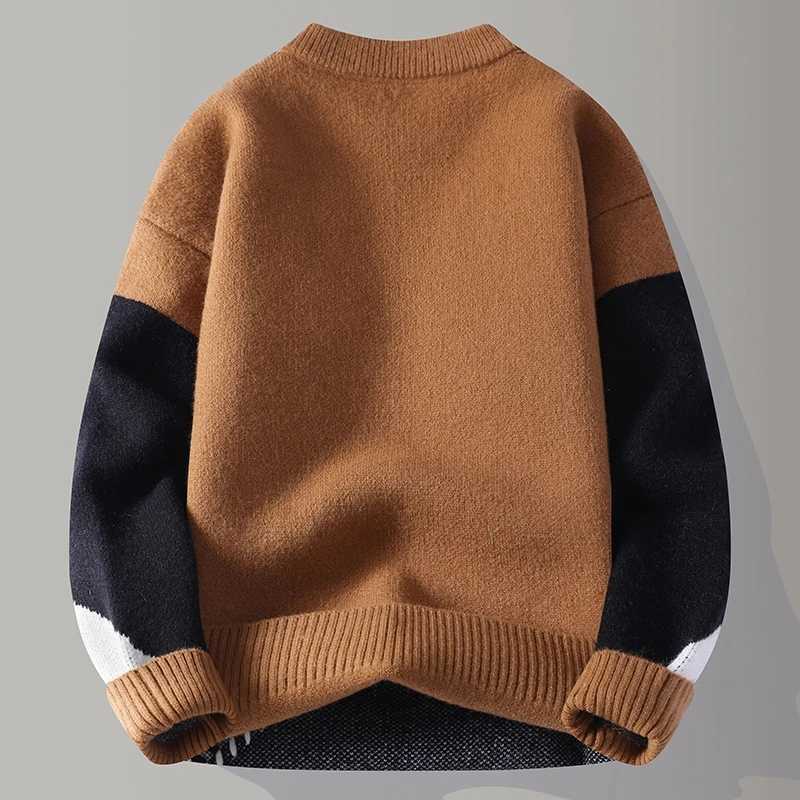 Vitty Youthful Autumn Pullovers Winter Men Fashion Patchwork O-Neck Knitted Sweater Mens Loose Warm Casual Chic Knit Sweaters M261016