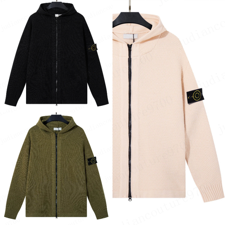 cardigan men stoneey islan Hooded Knit Sweater Jacket Waffle Texture Hoodie Brand logo Casual Lightweight Knit Cardigan Fashion Loose Fit Warm men s