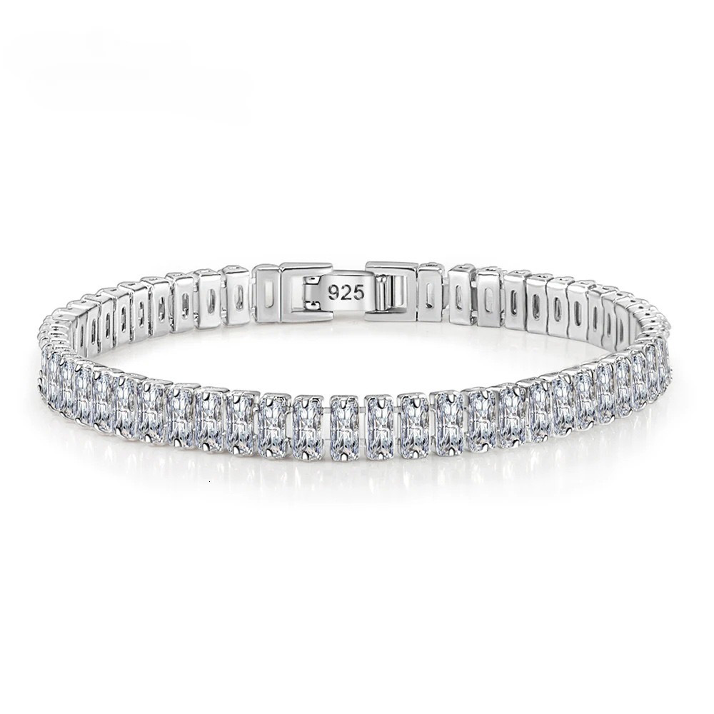 Women Luxury Stackable Tennis Bracelet, Baguette Cut VVS Moissanite S925 Sterling Silver Bracelet Party Gift