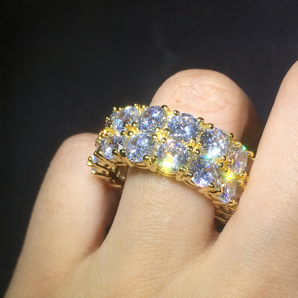 Hip-Hop Out D VVS Diamond Niche Double Men's Jewelry Micro-Paved moissanite Luxury Iced 2 Row Ring Luxury Iced
