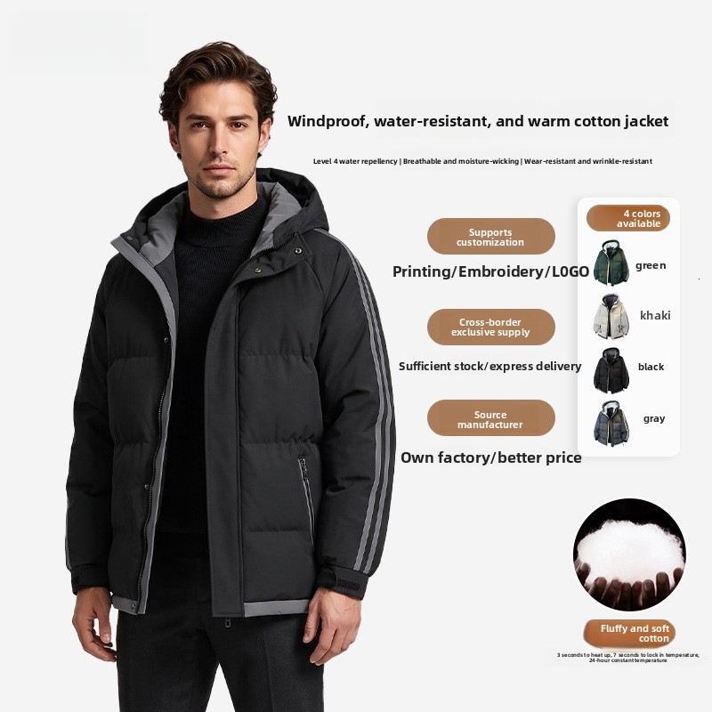 Men's Hooded 2026 Autumn Winter Casual Down Coat Loose Cotton Jacket For Men Honglu Stand Collar Thick Puffer Coat