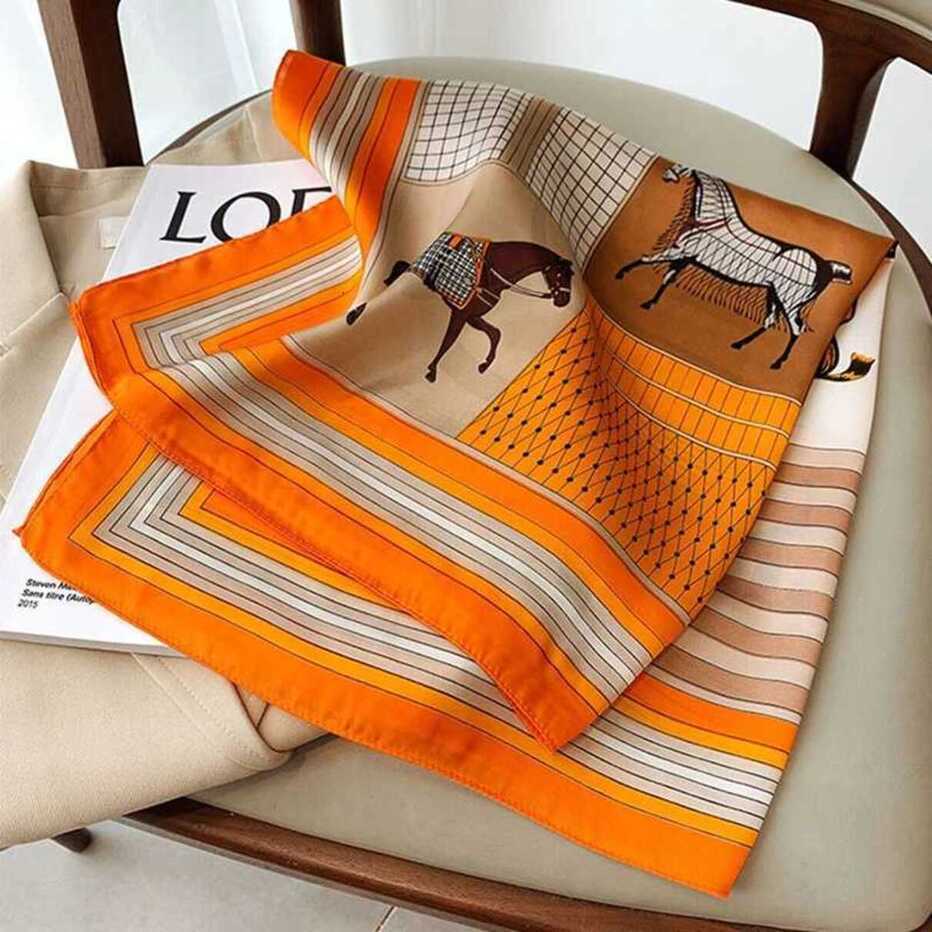 Halloween cologne 2026 New The Horse Print Silk Square Scarf 70X70cm Fashionable Four perfume Seasons Headband Luxury Sunscreen Shawl Bandannas
