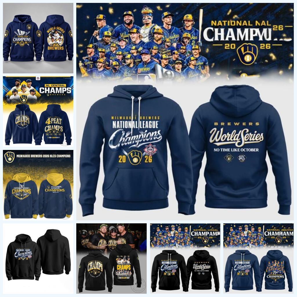 Personalized Custom 2026 NationalLeagueChampionsPullover Hoodie All Stitched Milwaukee PrintedBrewerss Mens Lightweight Hooded Jersey Navy Blue Blac