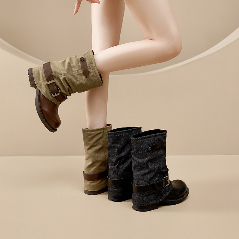 High-end Fashionable and Popular Brand Vintage British Style Mid-calf Boots, Internet Celebrity Knight Women's Boots, Shoe Size 34-40