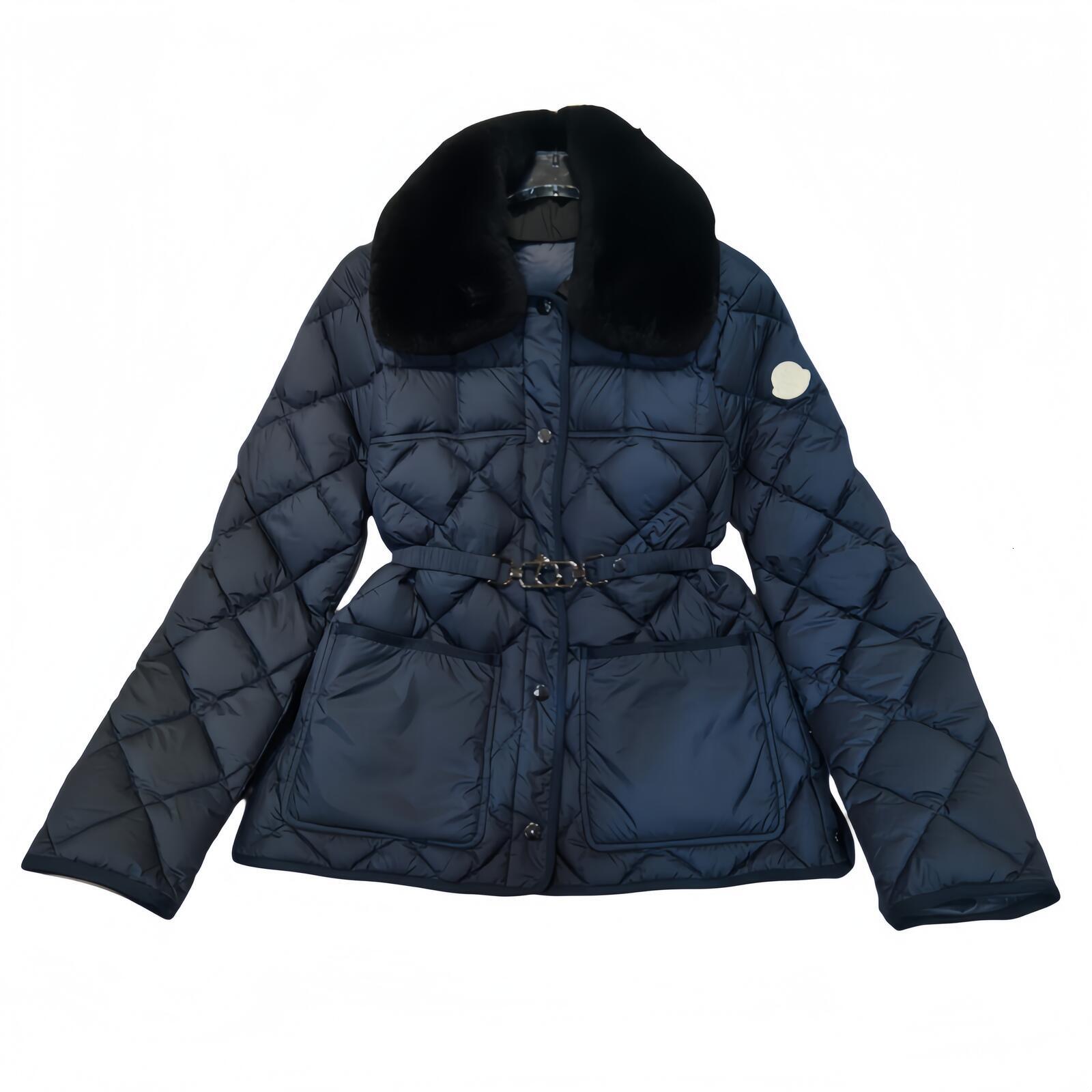 Womens Designer Down Jacket Womens Downwear Designer Parka Coat Winter Loose Fit Fur Collar Warm Windproof Waist Cinching Embroidered Logo Badge