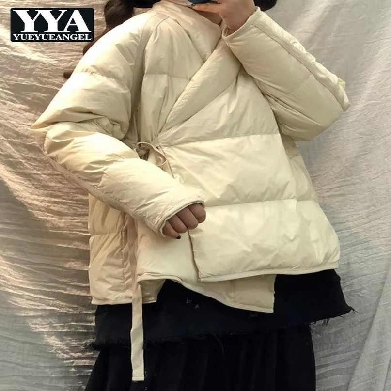 Winter Women Down Coat Warm Vintage Short White Duck Jacket Fashion Solid Color Loose Thicken Outerwear Female Streetwear 260923