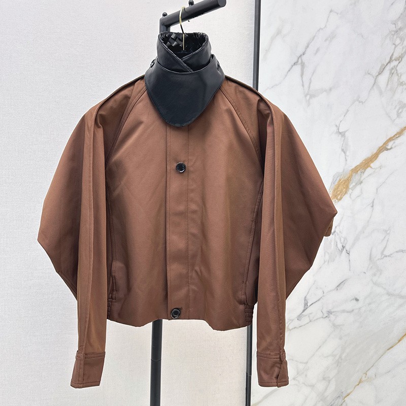 Cropped Trench Jacket For Women Faux Leather Button Down Windbreaker Autumn Winter Batwing Sleeve Loose Casual Outerwear