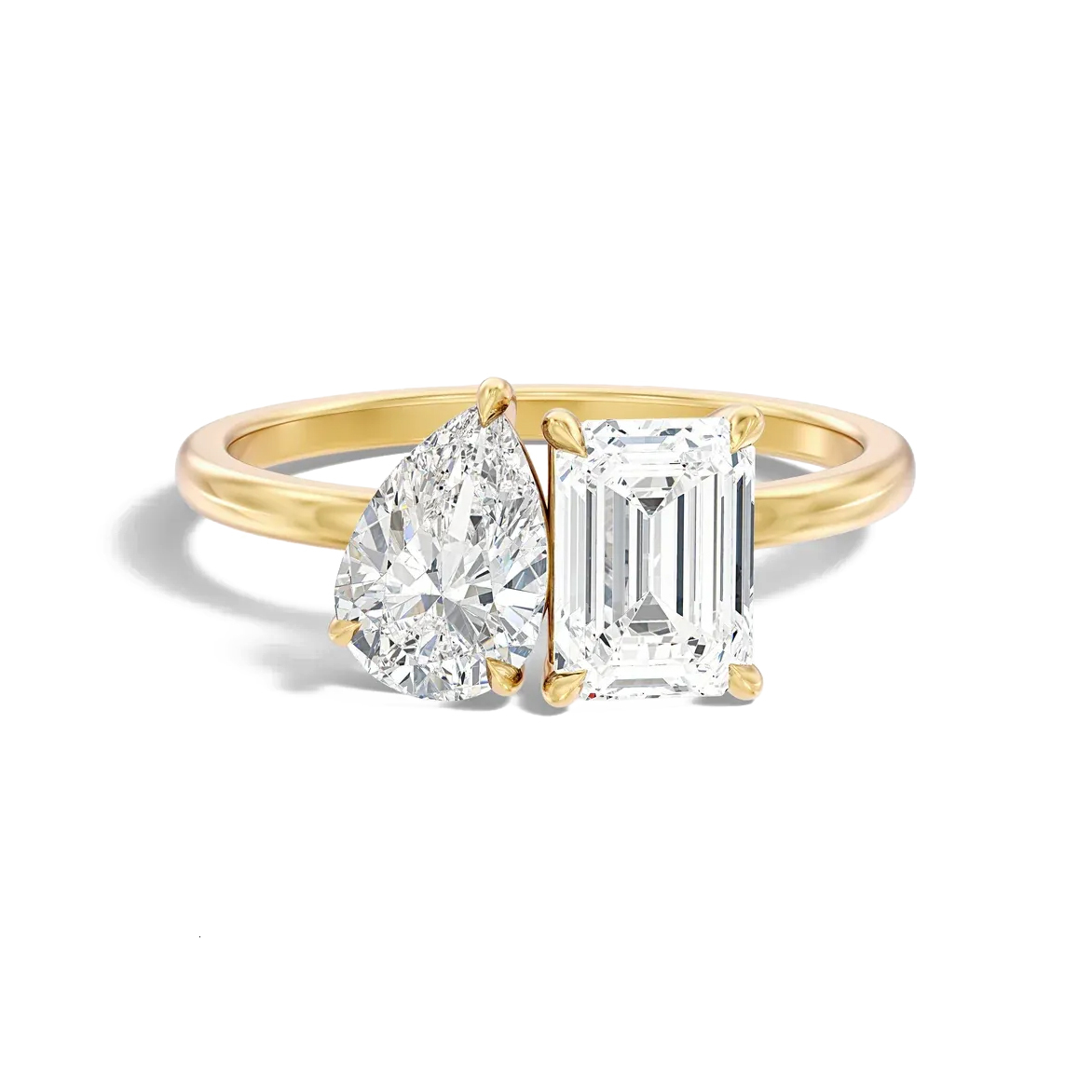 Emerald Cut and Pear VVS D Color 3.5CTW Diamond Ring Gold Plated 925 Sterling Silver Engagement Moissanite Ring Women Jewelry