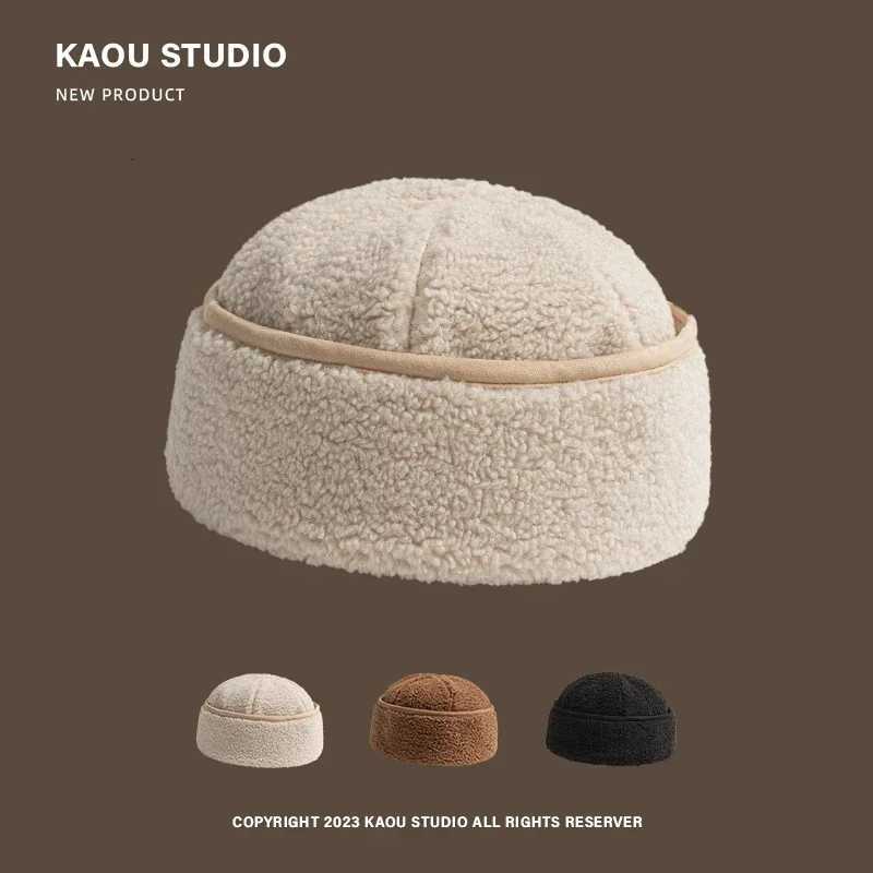 Beanie/Skull Caps Autumn and Winter Retro Lamb Wool Curled Beanies Cap for Women Street Trend Versatile American Casual Yuppie Warm Men's Hats