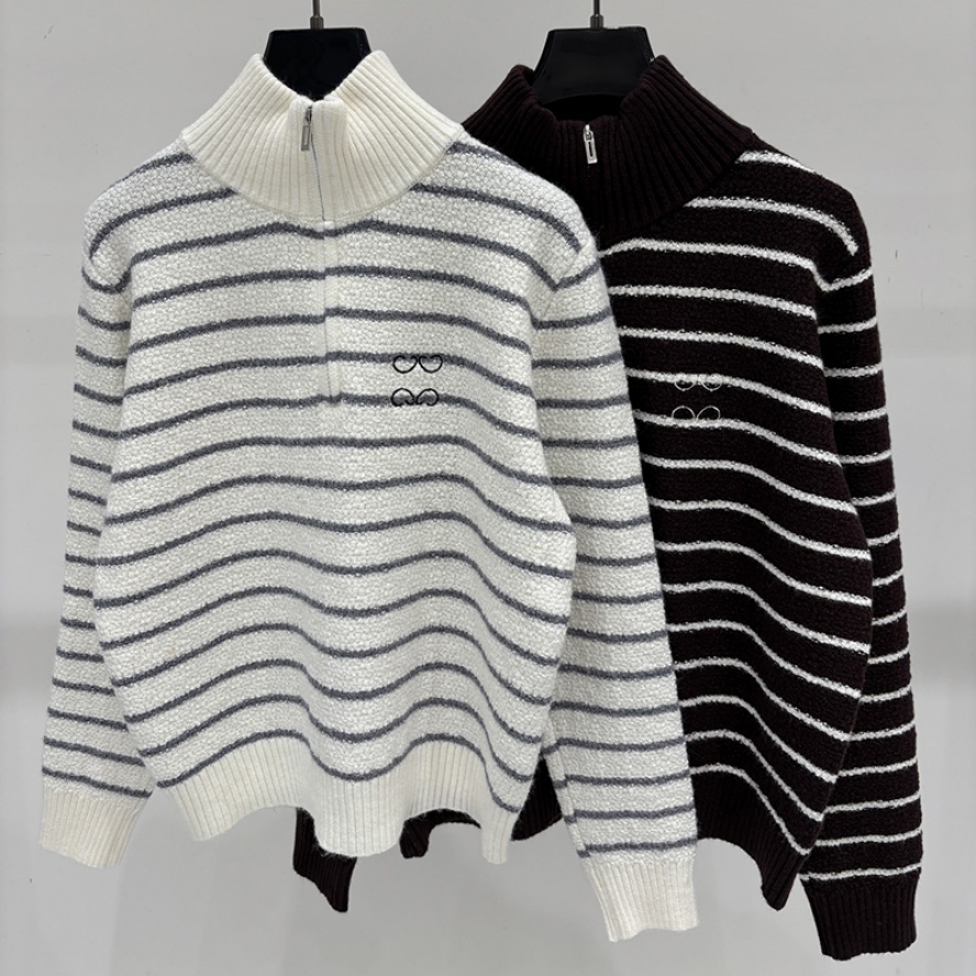 Preppy Style Women Striped Sweater Designer Loose Fit Half Zipper Pullover Sweater Autumn Winter Office Commute Daily Sweater