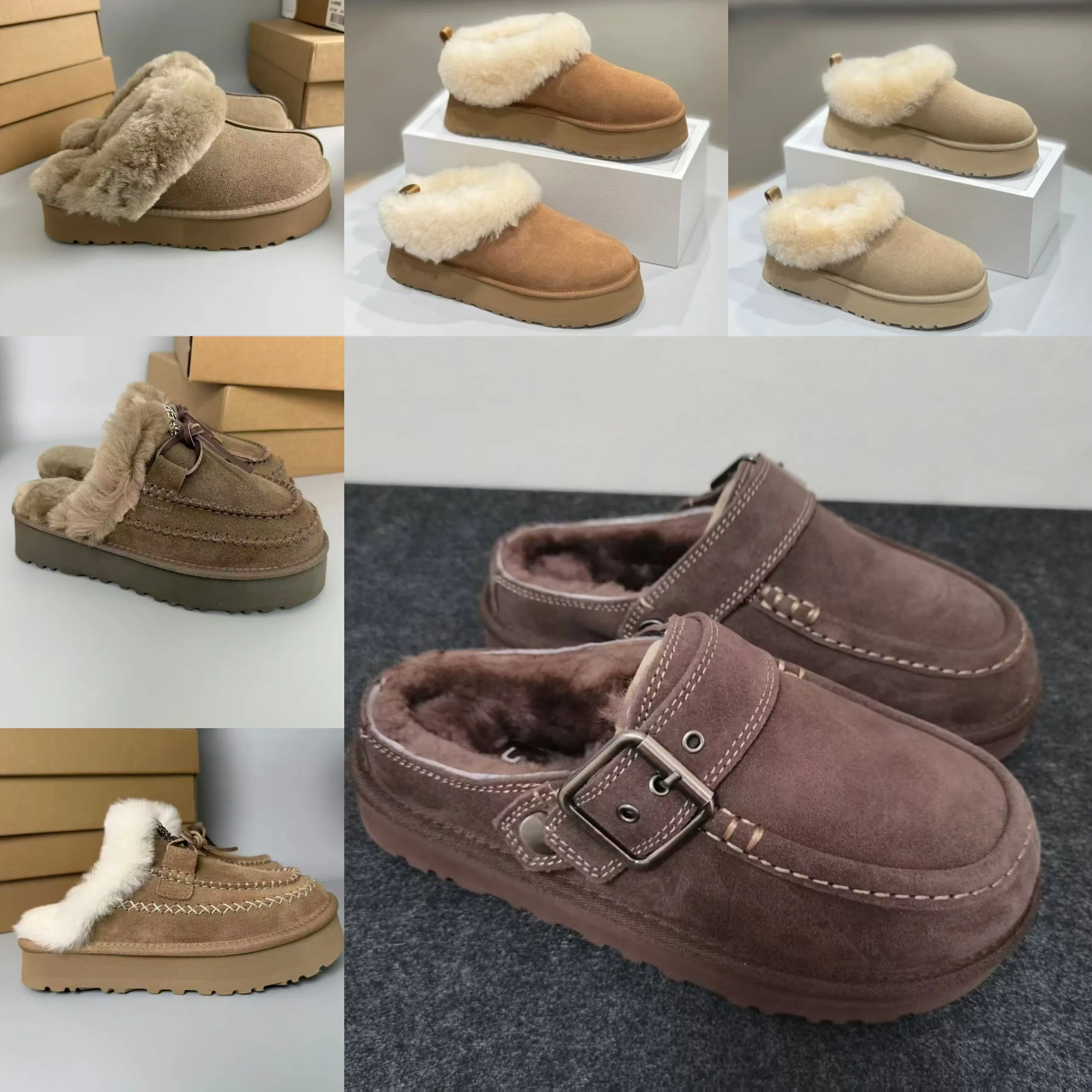 Designer scuffette ii Slippers Chestnut Fur Furry Slides Shearling Mules Women Platform boots Slip on fluffy Slipper Suede Upper Comfort Winter Home